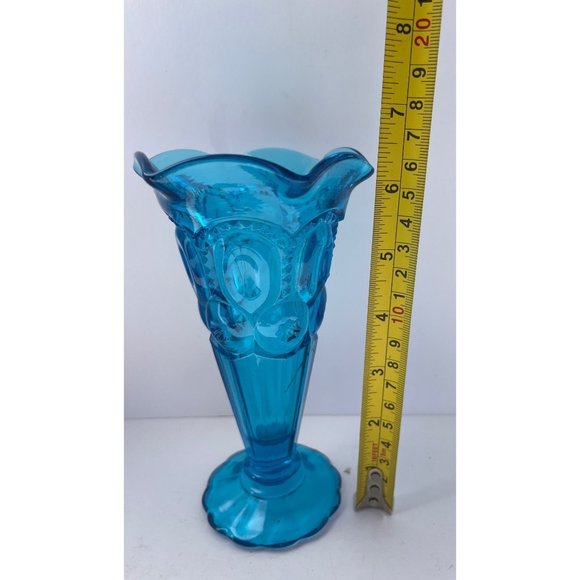 Vintage L E Smith Moon Stars Colonial Blue Glass Bud Vase USA - Picture 4 of 4